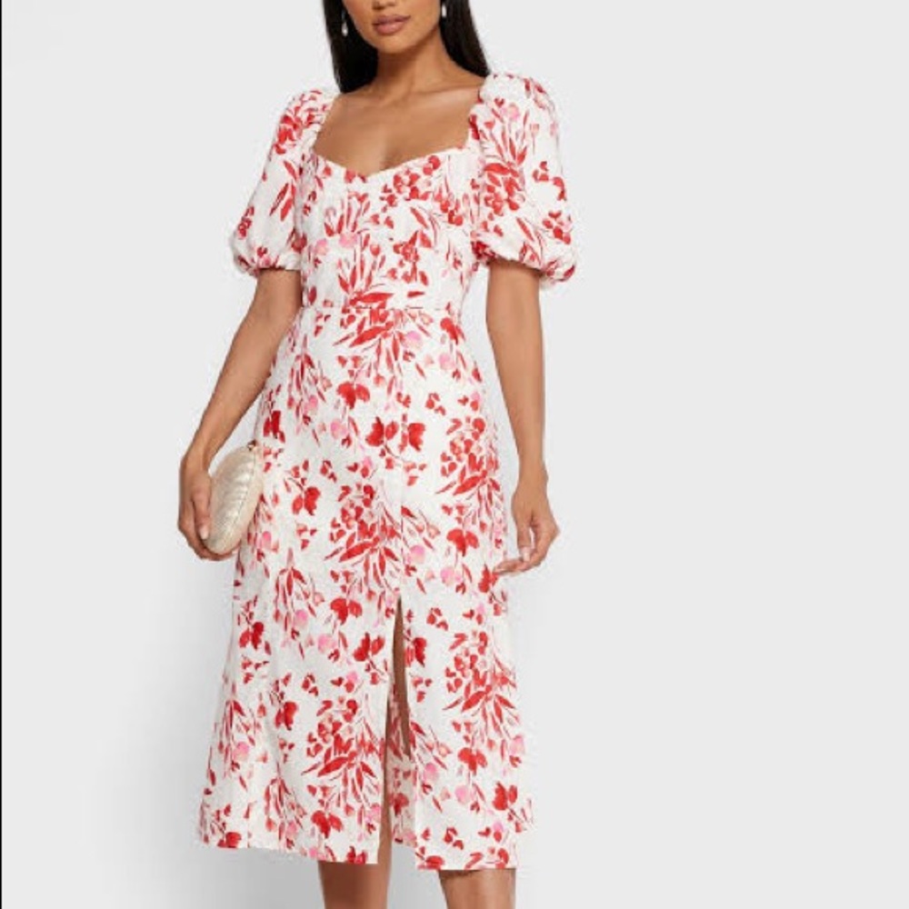 NWT Banana Republic puff sleeve white floral dress